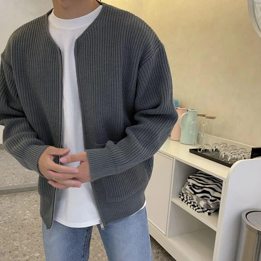 Men Zip Up Knitted Cardigan Lined Funnel Neck Jumper Sweater Pockets Coat All Seasons Comfortable Soft Long Sleeve by http://Loyshop.shop
