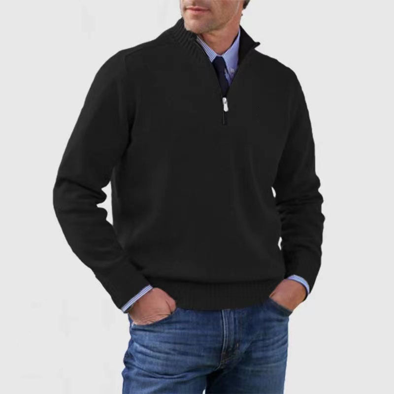 Men's Stand Collar Zipper Sweater Winter Fashion Solid Color Long Sleeve Knitted Top Clothing by http://Loyshop.shop