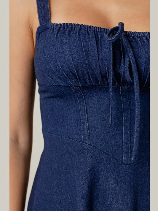 Summer New Women's Backless Denim Wrap Dress Off Shoulder Cowgirl Long Dresses With Tie Waist Ruffles Casual Daily Clothing by http:// Lolyshop.shop
