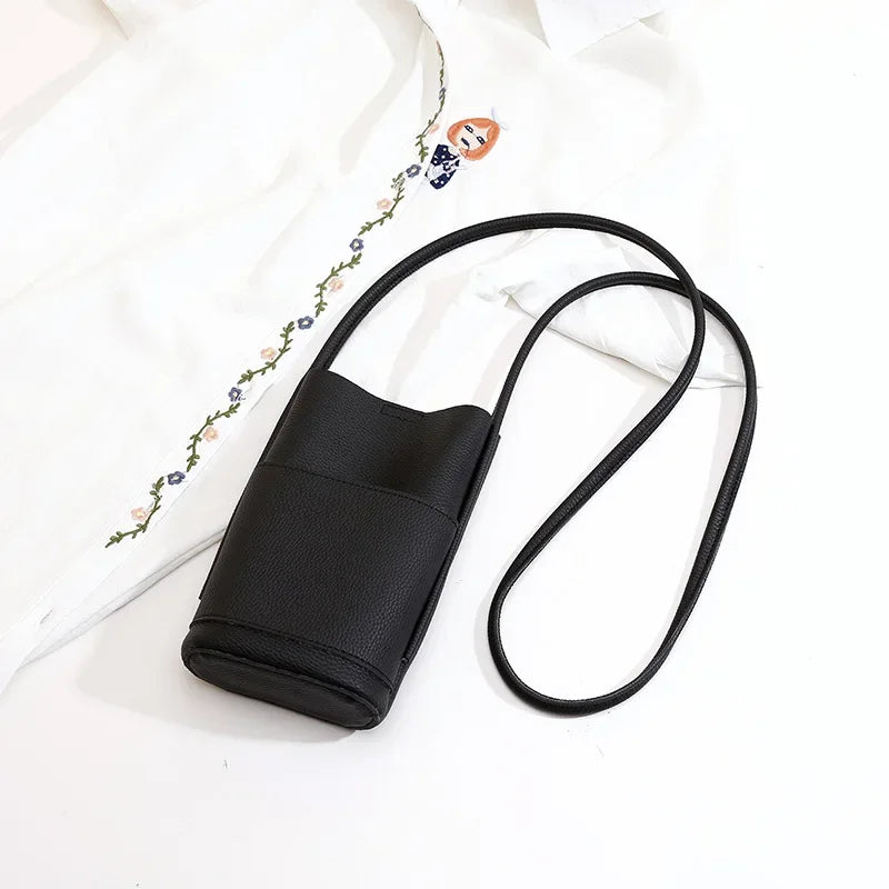 Soft Leather Phone Bag Women's Crossbody Mini Bag 2025 New Trendy Versatile Soild Color Cute Mini Bucket Bags Ladies Hand Bags