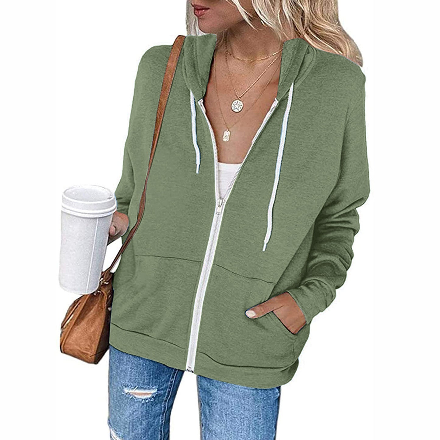 Pocket Drawstring Hooded Zipper Padded Cardigan