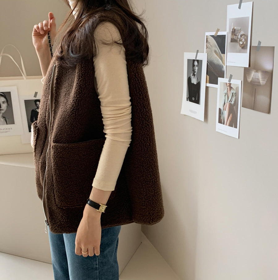 Lamb Wool Vest Jacket Woman