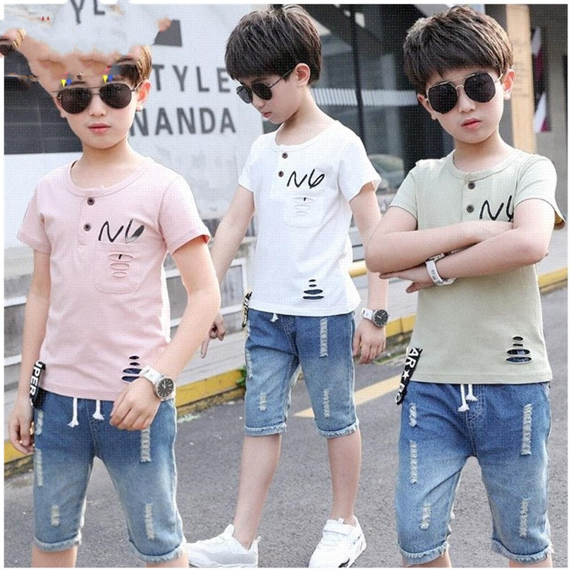 Children Clothing Summer Boys T-shirtDenim Shorts 2pcs by http://Lolyshop.shop
