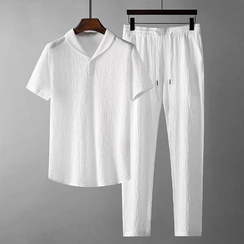 Leisure Suit Summer Loose Short Sleeve Top And Drawstring Trousers Fashion Mens Clothing by http://Lolyshop.shop
