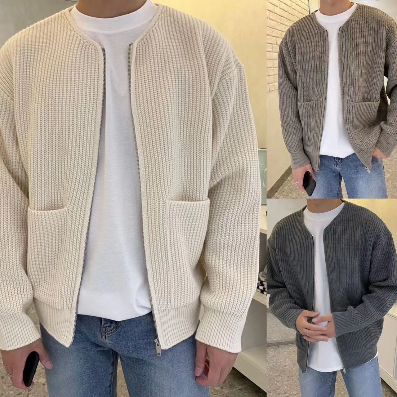 Men Zip Up Knitted Cardigan Lined Funnel Neck Jumper Sweater Pockets Coat All Seasons Comfortable Soft Long Sleeve by http://Loyshop.shop
