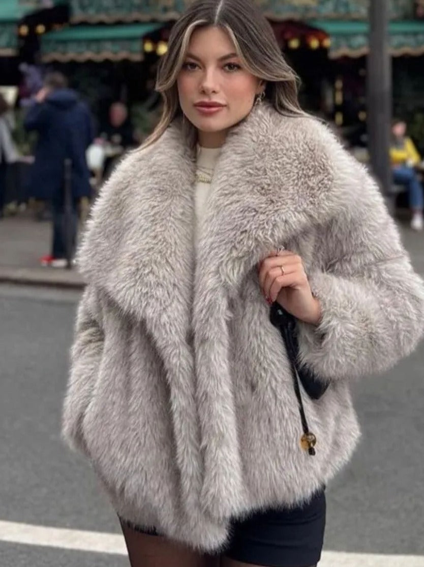 Winter Plush Coat Fashion Warm Thicken Fluffy Lapel Jacket Outwear Casual Long Sleeve Tops Womens Clothing by http://Loyshop.shop