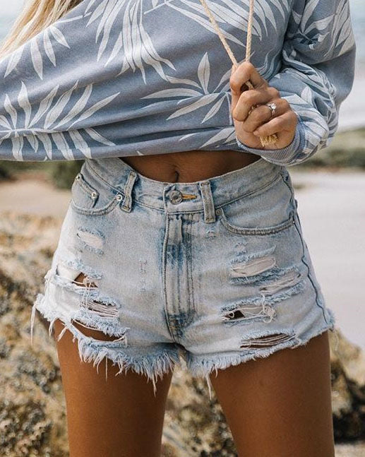 High Waist Ripped Tassel Denim Shorts For Women by http://Lolyshop.shop