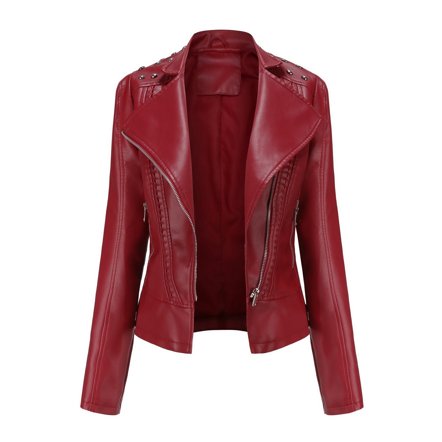 Beaded Leather Women's Long-sleeved Fashion Jacket Lapel Motorcycle Clothing Thin Women's Jacket by http://Lolyshop.shop