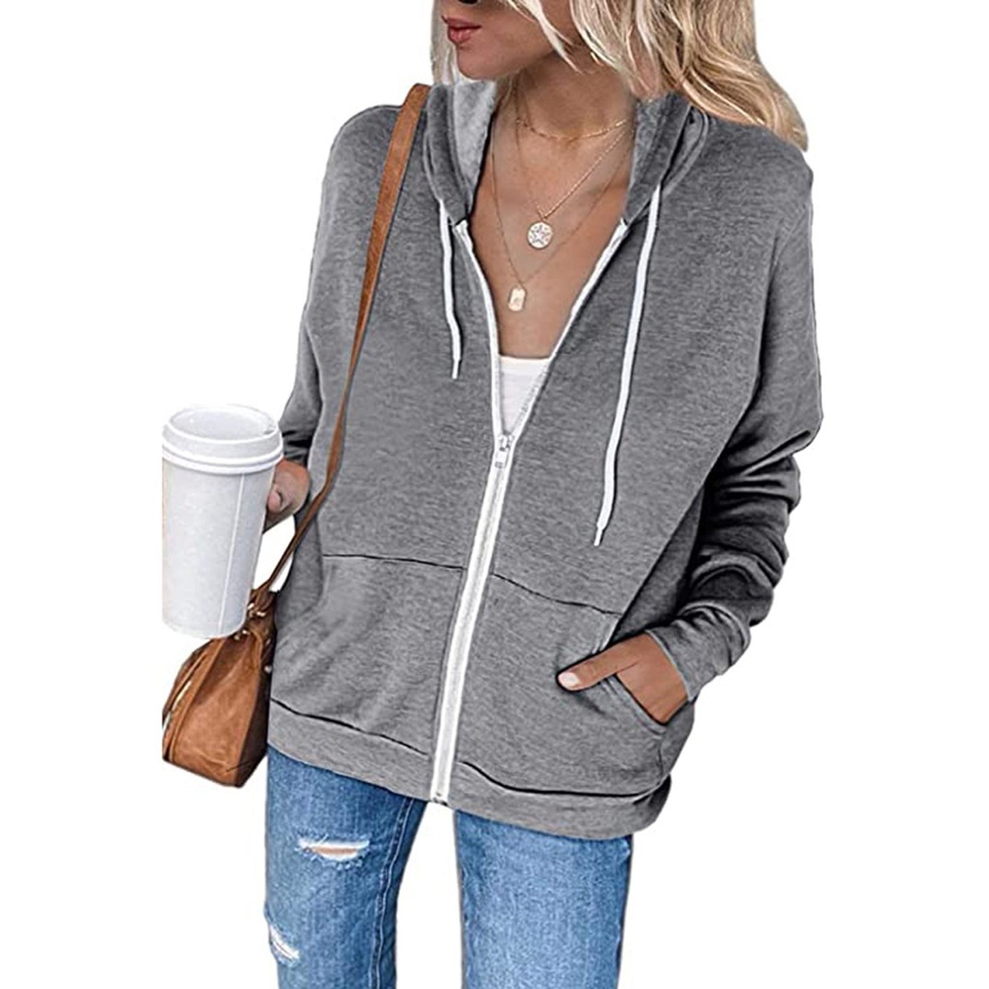 Pocket Drawstring Hooded Zipper Padded Cardigan
