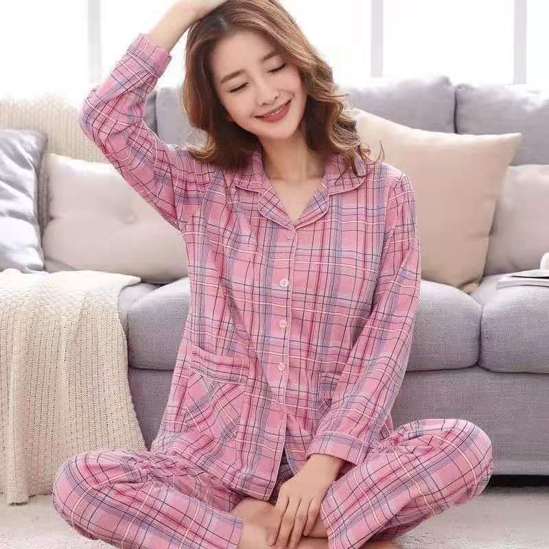 Pajamas Women'S Spring And Autumn Pure Cotton LongSleeved Thin Pajamas Suit Autumn Ladies Confinement Clothes Home Wear Pajamas
