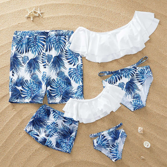 Parent-child swimsuit foreign trade swimsuit family bikini white lotus leaf by http://Lolyshop.shop