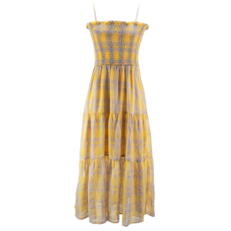 Plaid Sling Chiffon Dress Women