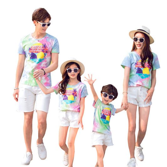 Western Style Tie-dye Cotton Short-sleeved T-shirt New Family Of Four Family Wear by http://Lolyshop.shop