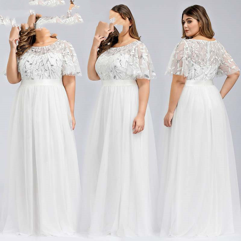 Fat Women High Sequins Mesh Long Dress 9XL