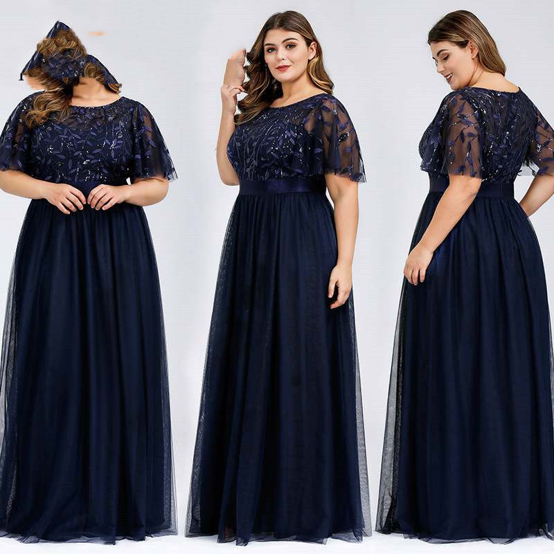 Fat Women High Sequins Mesh Long Dress 9XL