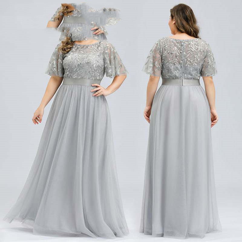 Fat Women High Sequins Mesh Long Dress 9XL