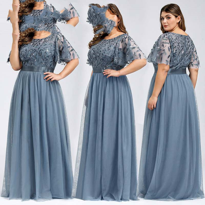 Fat Women High Sequins Mesh Long Dress 9XL