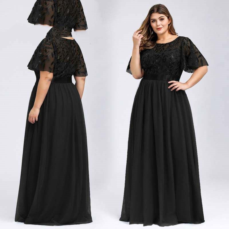 Fat Women High Sequins Mesh Long Dress 9XL