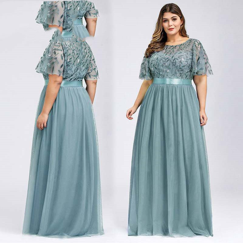 Fat Women High Sequins Mesh Long Dress 9XL