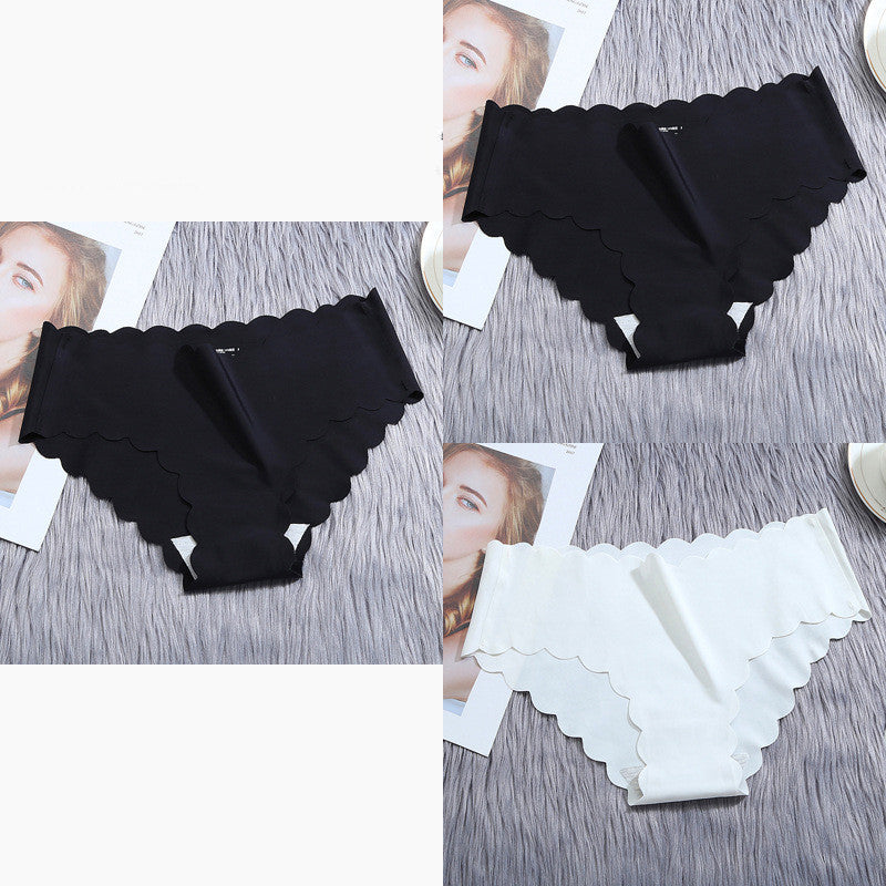 Ruffle Ice Silk Underwear Women's Girls Shorts Package Seamless Underwear Smooth Satin Ladies Underwear Set