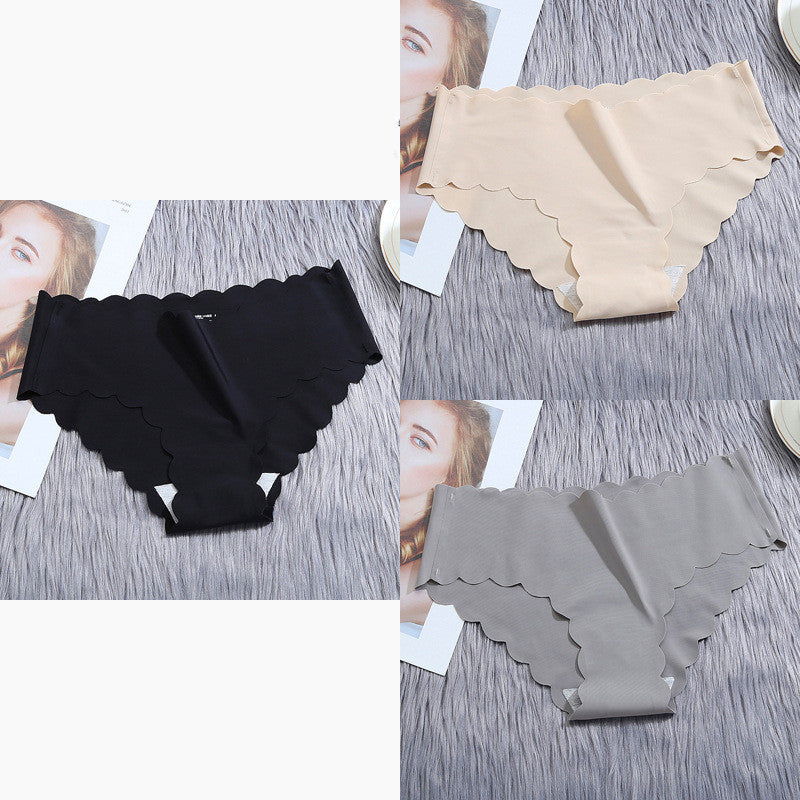 Ruffle Ice Silk Underwear Women's Girls Shorts Package Seamless Underwear Smooth Satin Ladies Underwear Set