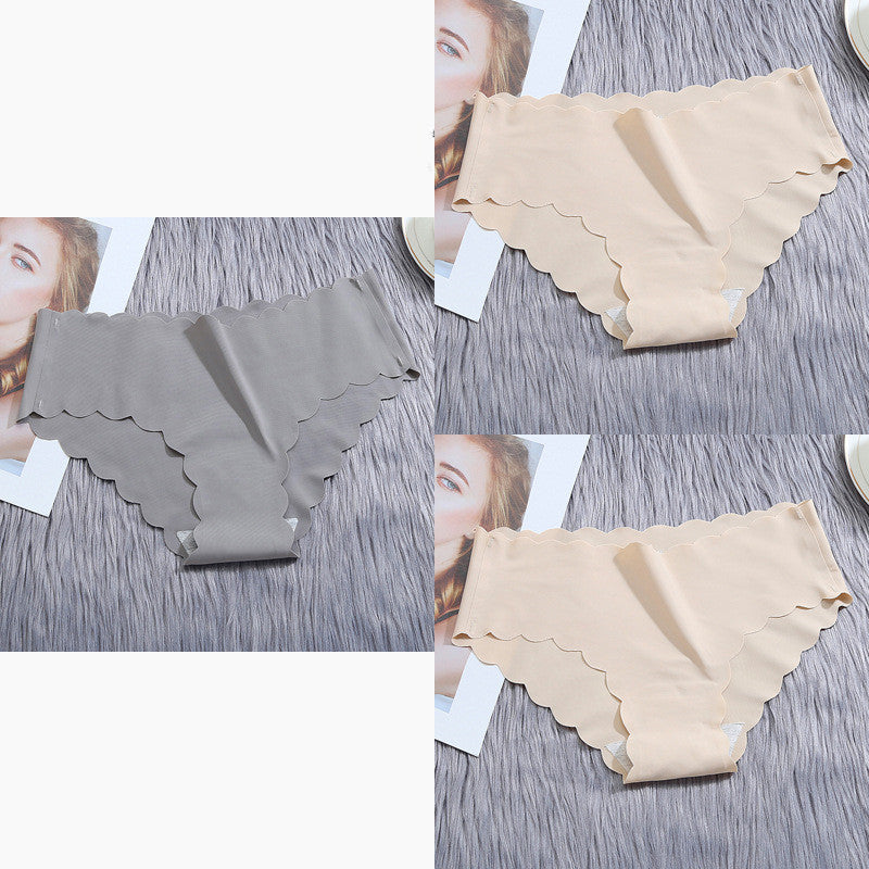 Ruffle Ice Silk Underwear Women's Girls Shorts Package Seamless Underwear Smooth Satin Ladies Underwear Set