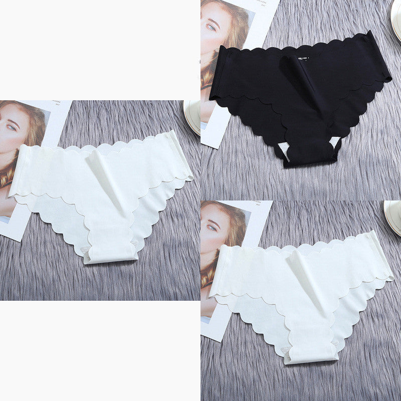 Ruffle Ice Silk Underwear Women's Girls Shorts Package Seamless Underwear Smooth Satin Ladies Underwear Set