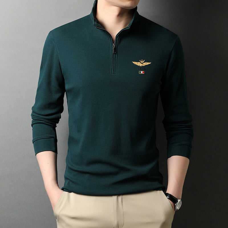 Stand-up Collar Men's Long-sleeved T-shirts Loose T-shirts Polo Shirts Men's Cotton Shirts Bottoming Shirt Trend by http://Lolyshop.shop