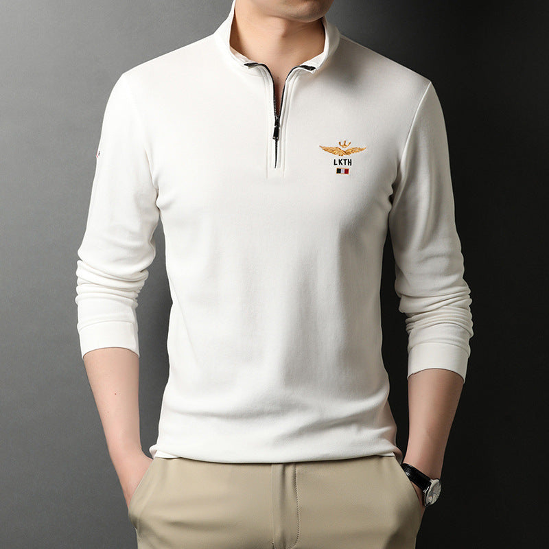 Stand-up Collar Men's Long-sleeved T-shirts Loose T-shirts Polo Shirts Men's Cotton Shirts Bottoming Shirt Trend by http://Lolyshop.shop