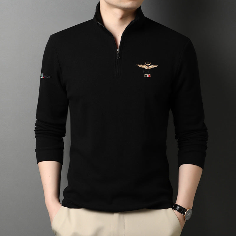Stand-up Collar Men's Long-sleeved T-shirts Loose T-shirts Polo Shirts Men's Cotton Shirts Bottoming Shirt Trend by http://Lolyshop.shop