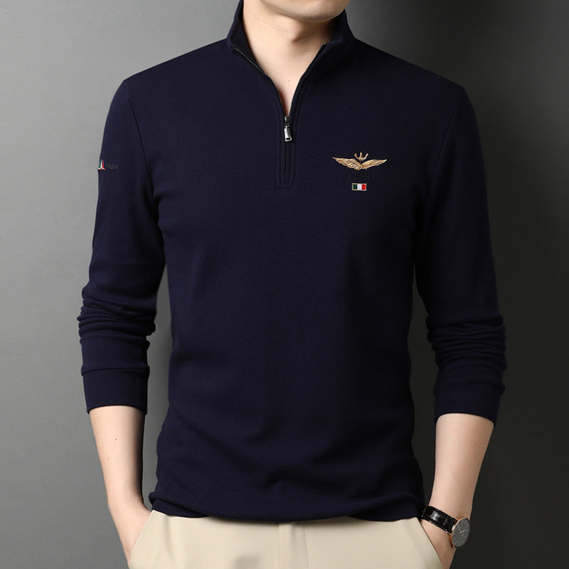 Stand-up Collar Men's Long-sleeved T-shirts Loose T-shirts Polo Shirts Men's Cotton Shirts Bottoming Shirt Trend by http://Lolyshop.shop