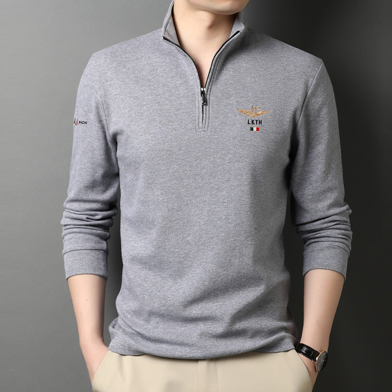 Stand-up Collar Men's Long-sleeved T-shirts Loose T-shirts Polo Shirts Men's Cotton Shirts Bottoming Shirt Trend by http://Lolyshop.shop
