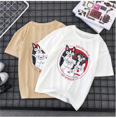 Japanese T-shirt, Chao Brand, Short-sleeved Men and Women\'s Retro Lovers\'T-shirt, Dog Printed Summer Class Clothes