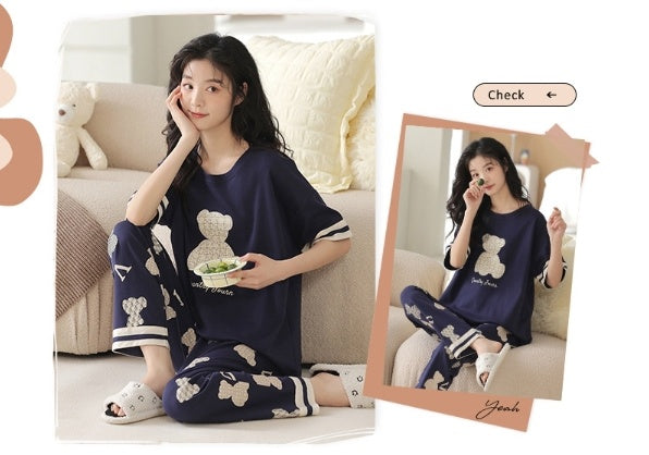 Pajamas Pure Cotton Short-sleeved And Trousers Cute Cartoon Home Wear Suit