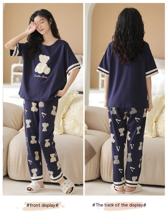 Pajamas Pure Cotton Short-sleeved And Trousers Cute Cartoon Home Wear Suit