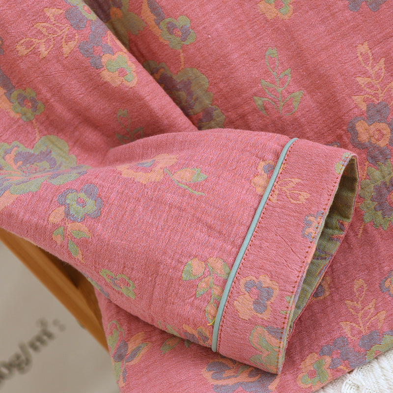 New Polo Collar Pajamas High-end Home Wear Vintage Yarn-dyed Popular Women's Pajama Suit