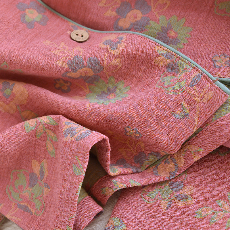 New Polo Collar Pajamas High-end Home Wear Vintage Yarn-dyed Popular Women's Pajama Suit