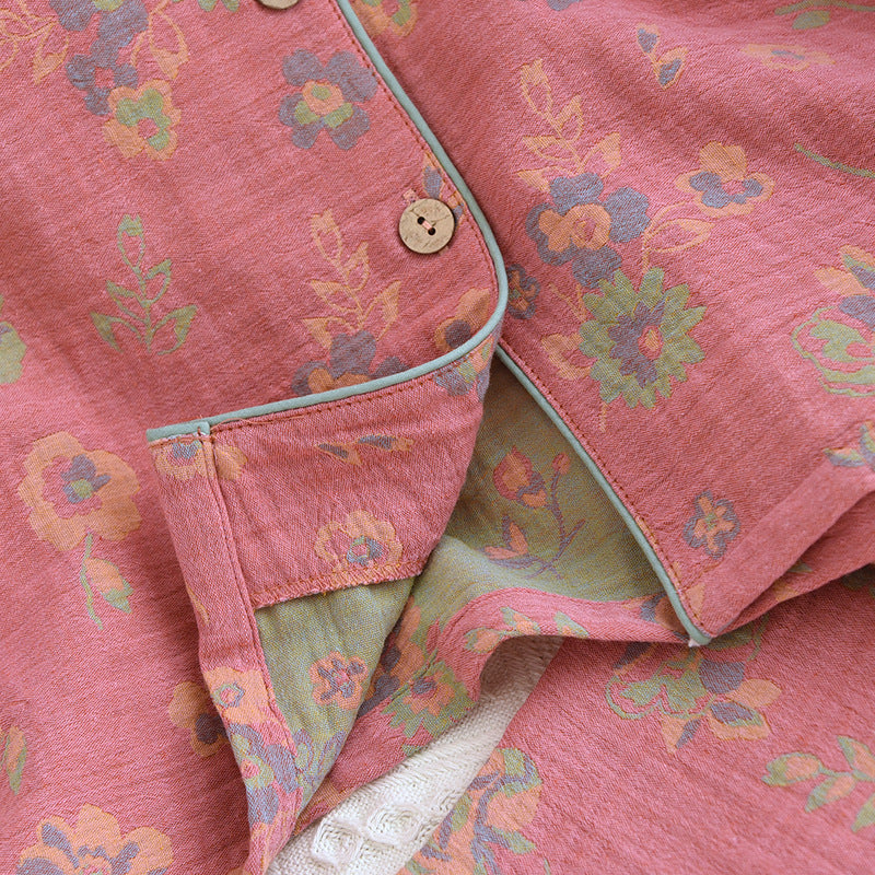 New Polo Collar Pajamas High-end Home Wear Vintage Yarn-dyed Popular Women's Pajama Suit
