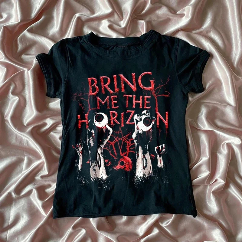 Summer retro casual Y2k dark gothic dark aesthetic street wear short sleeved T-shirt women's outdoor camping top T-shirt vest by http:// Lolyshop.shop