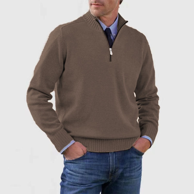 Men's Stand Collar Zipper Sweater Winter Fashion Solid Color Long Sleeve Knitted Top Clothing by http://Loyshop.shop