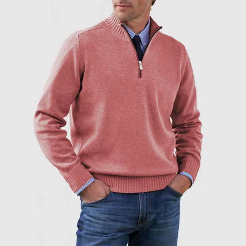 Men's Stand Collar Zipper Sweater Winter Fashion Solid Color Long Sleeve Knitted Top Clothing by http://Loyshop.shop