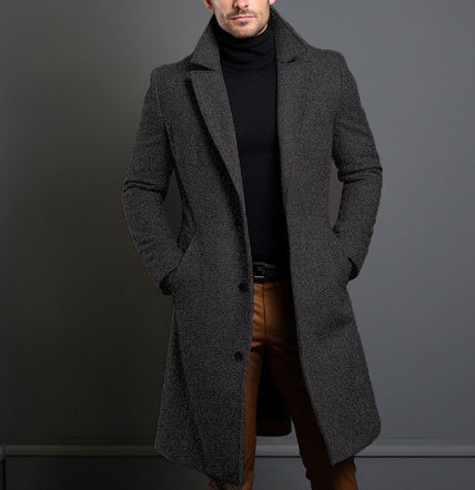 Winter Lapel Trench Coat Fashion Pocket Single Breasted Jacket Outerwear Casual Solid Color Men's Clothing by http://Loyshop.shop