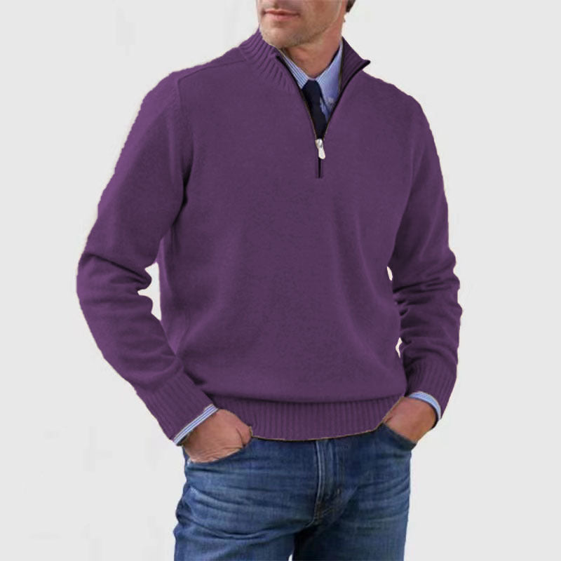Men's Stand Collar Zipper Sweater Winter Fashion Solid Color Long Sleeve Knitted Top Clothing by http://Loyshop.shop