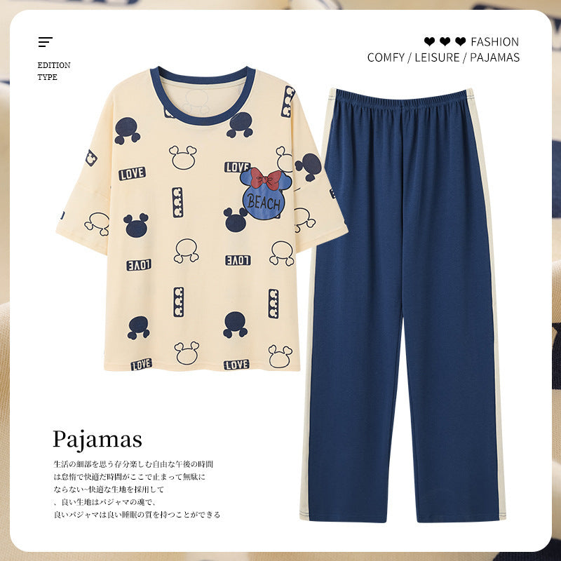 Pajamas Pure Cotton Short-sleeved And Trousers Cute Cartoon Home Wear Suit