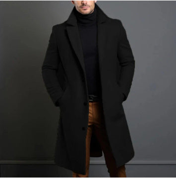 Winter Lapel Trench Coat Fashion Pocket Single Breasted Jacket Outerwear Casual Solid Color Men's Clothing by http://Loyshop.shop