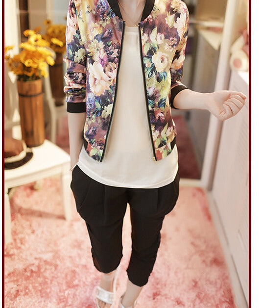 Jacket Trendy Wild Floral Zipper Stand Collar Long Sleeve Short Jacket Women by http://Lolyshop.shop