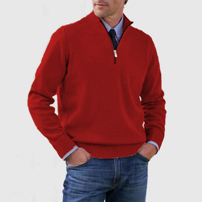 Men's Stand Collar Zipper Sweater Winter Fashion Solid Color Long Sleeve Knitted Top Clothing by http://Loyshop.shop