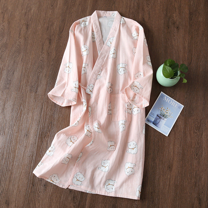 Cotton Gauze Lace-up Home Wear Cotton Moisture-wicking Clothing Kimono Robe by http://Lolyshop.shop