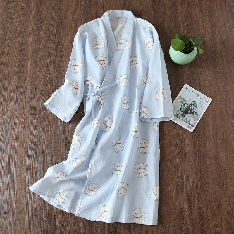 Cotton Gauze Lace-up Home Wear Cotton Moisture-wicking Clothing Kimono Robe by http://Lolyshop.shop