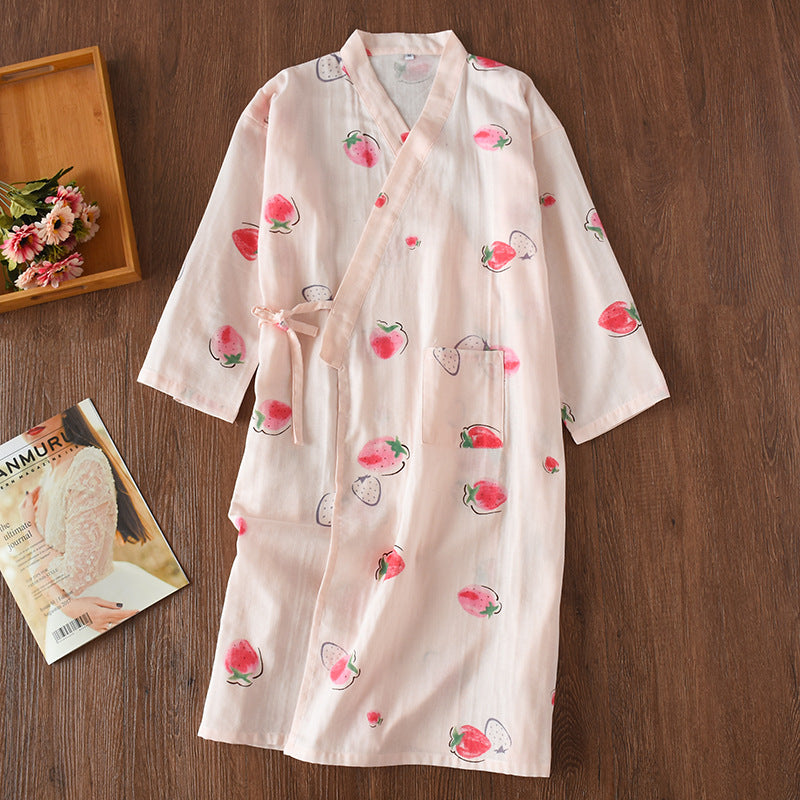 Cotton Gauze Lace-up Home Wear Cotton Moisture-wicking Clothing Kimono Robe by http://Lolyshop.shop